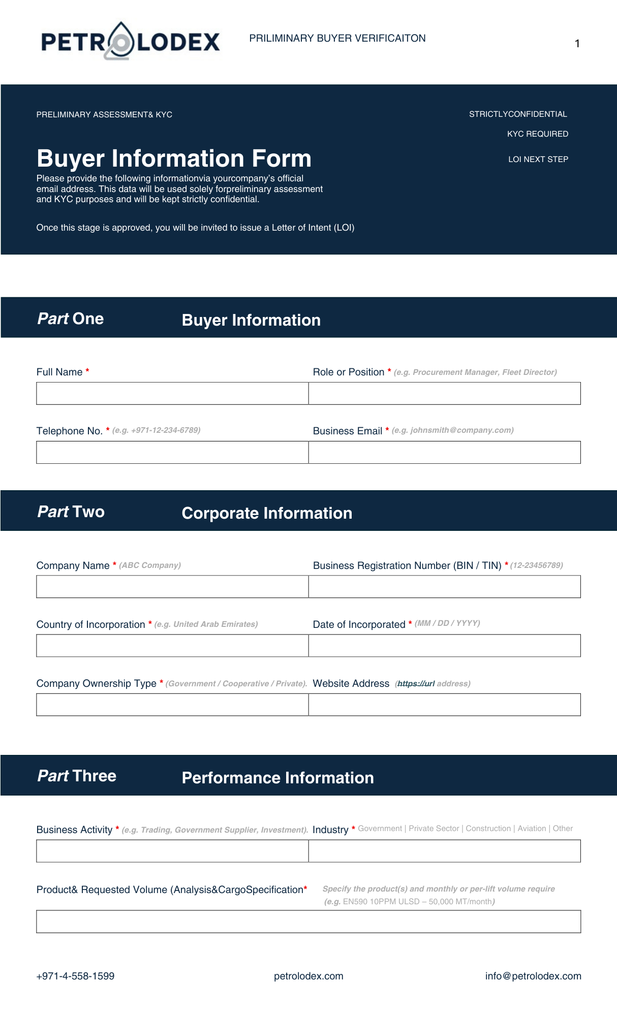 Cover of Preliminary Buyer Information Verification Form